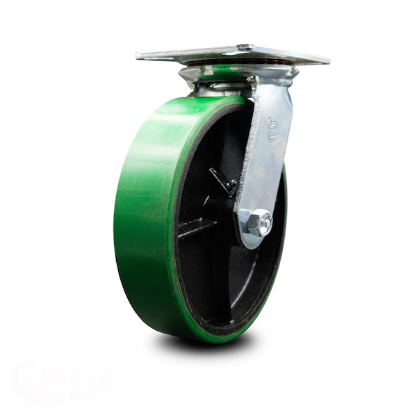 8 Inch Heavy Duty Green Poly on Cast Iron Swivel Caster with Roller Bearing SCC
